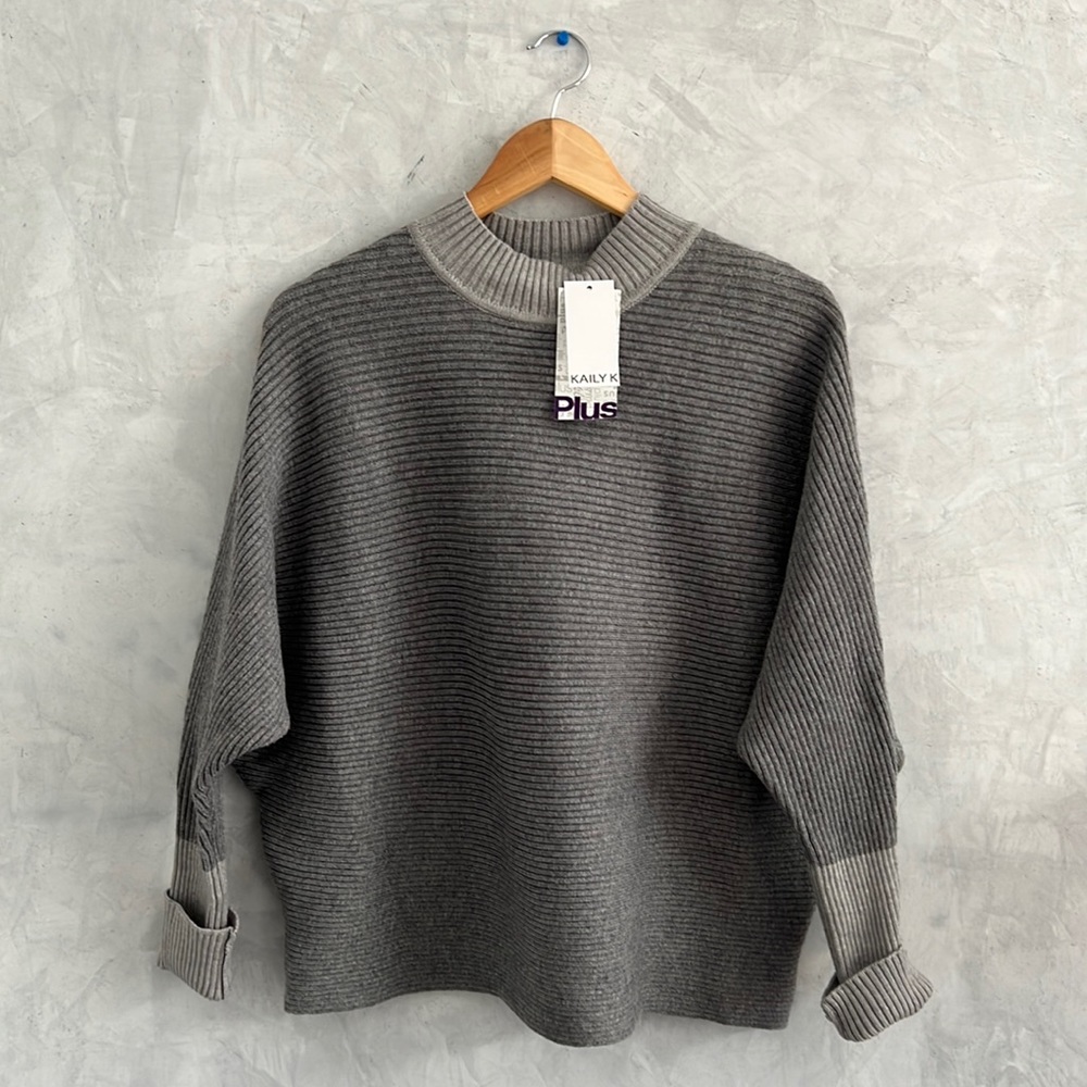 Kaily K Grey Womens Sweater with Dolman Sleeves, 2x, NWT